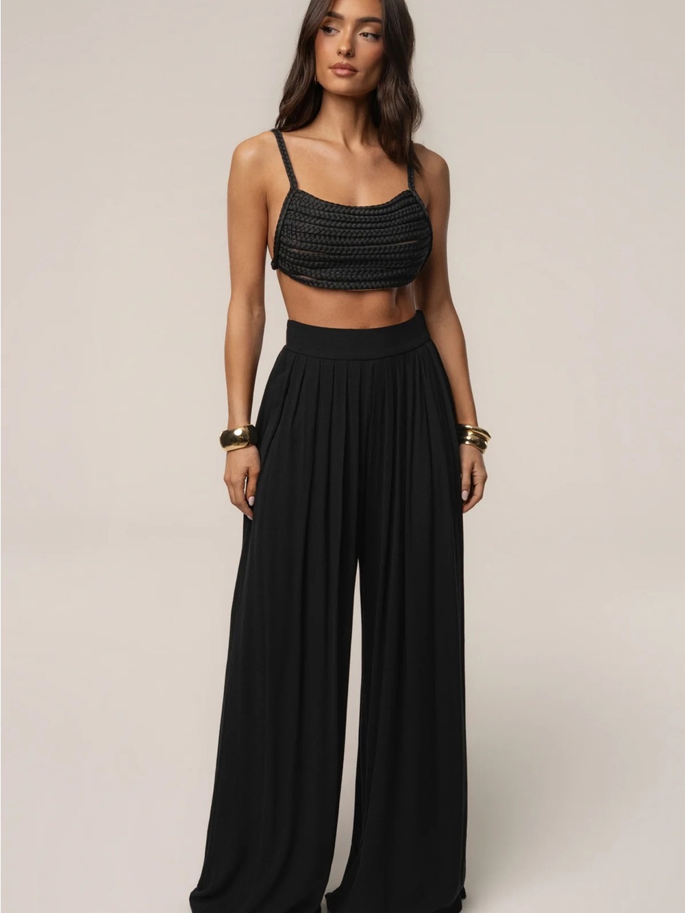 BLACK AFTER SUNSET PLEATED PANTS
- JLUX LABEL